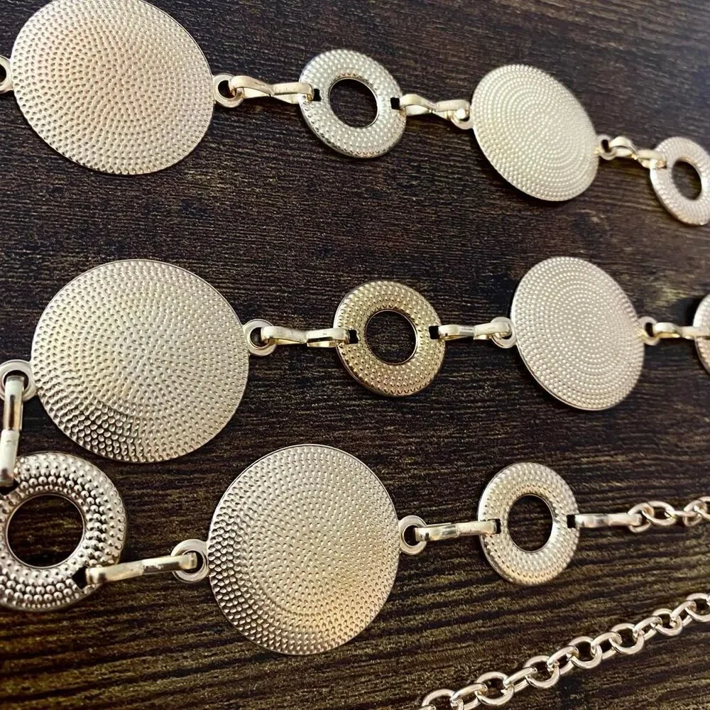 Gold Y2K Textured Disc Open Ring Waist Chain Belt, Fits 24-42 Inches, X7GA1359